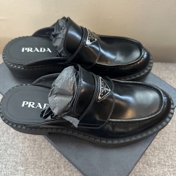Men's Black Leather Prada Mules - Picture 3 of 6